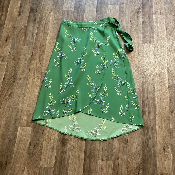 Loft Green Floral Wrap Skirt Size 0 - Picture 1 of 7